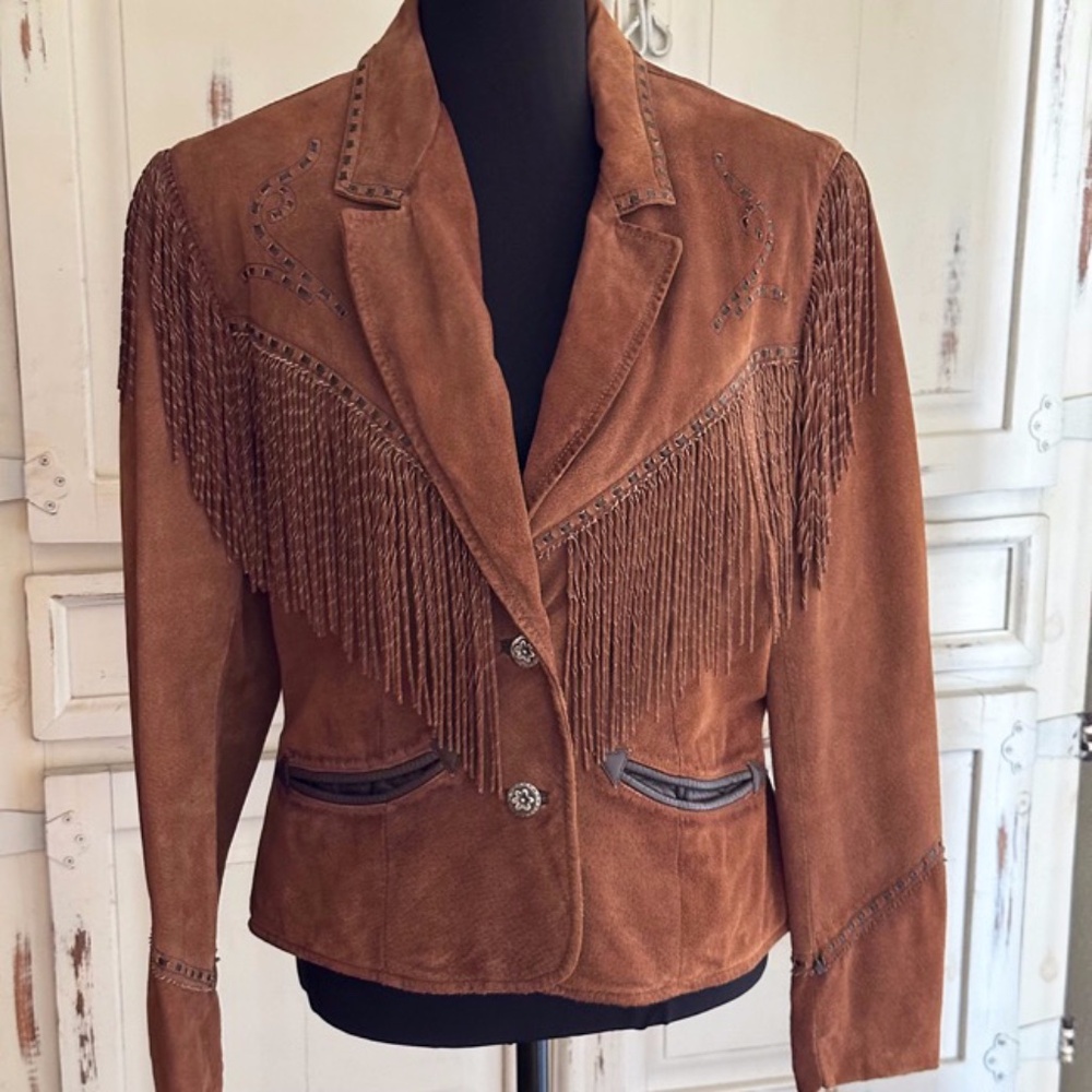 CRIPPLE CREEK Suede Fringe Jacket / Size 14